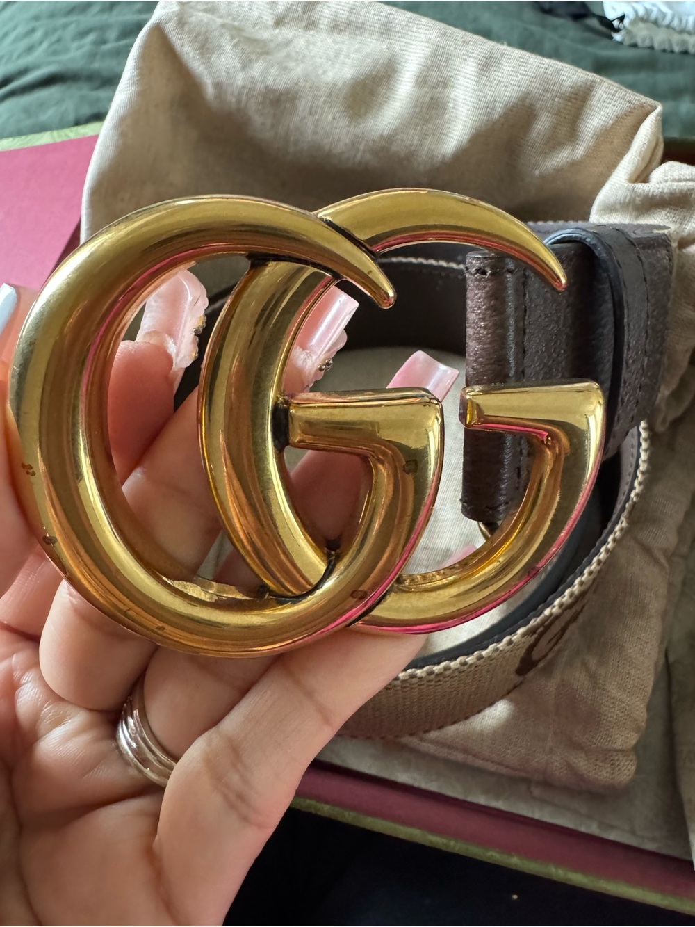 Gucci Brown Leather Belt with Gold Double G Buckle